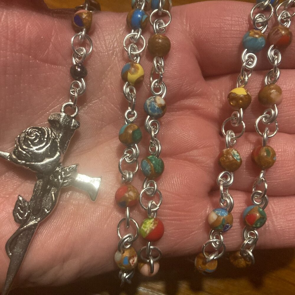 Handmade Rosary with Multi Color Earth Tone Ceramic Beads